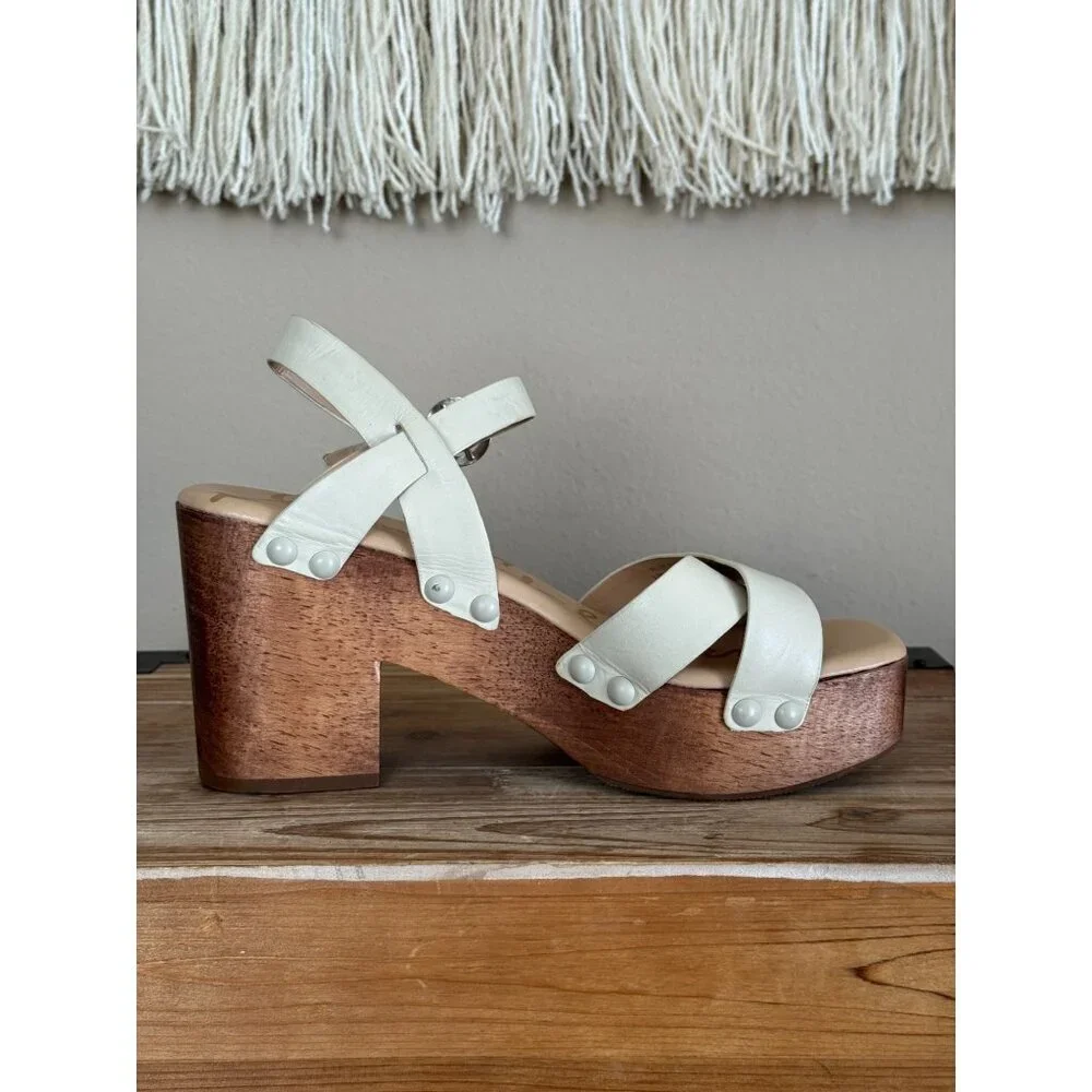 Sam Edelman Josephine Modern Ivory Leather Open Toe Platform Sandals Size 9.5